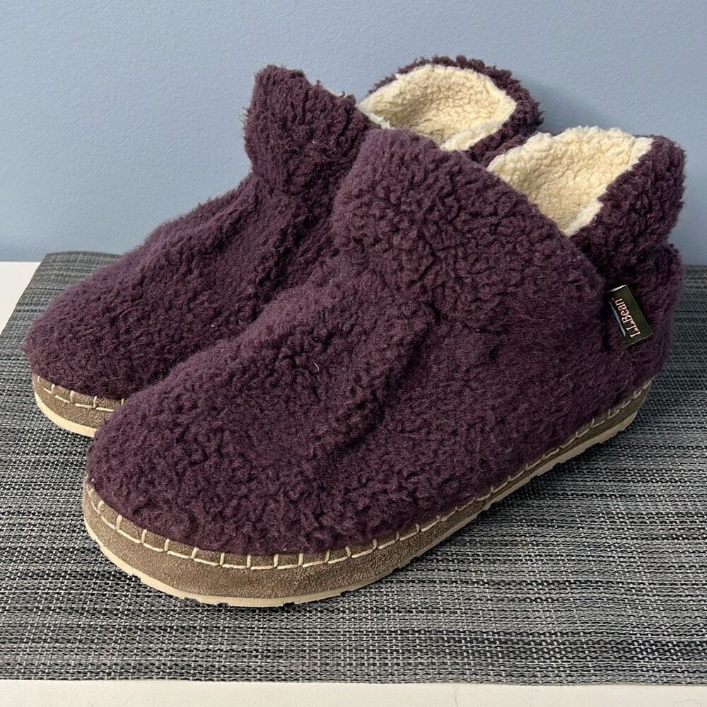 LL Bean Purple Fleece Slipper Shoes Woman’s Sz 10